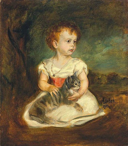 Franz von Lenbach Portrait of a little girl with cat Germany oil painting art